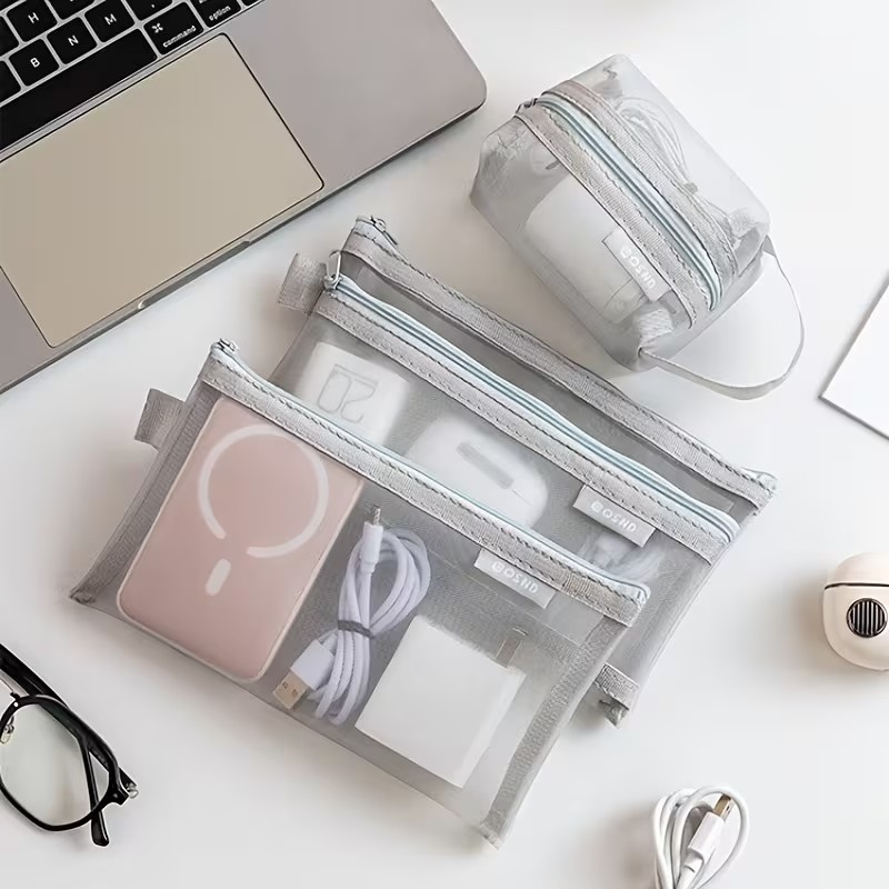 Grijze Mesh Opbergtassen – voo - Tech Accessories Case recensie en prijs